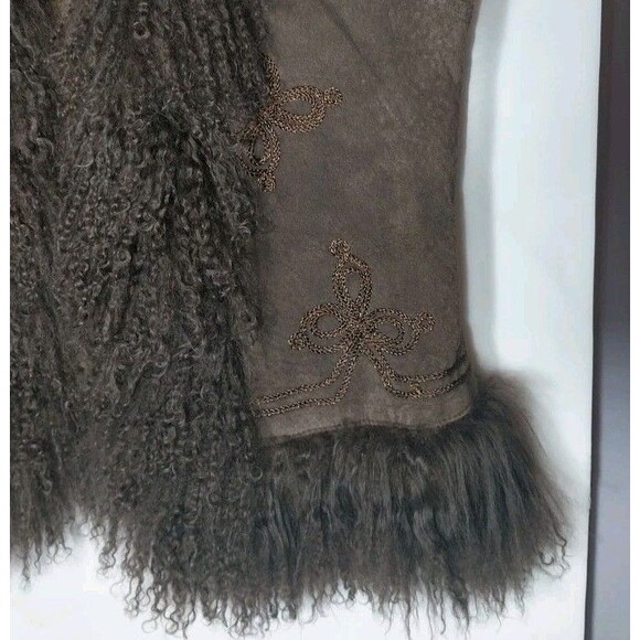Etam Suede Vest Eur 42 (US 12) Embroidered Fur Trim Boho Hippie Cowgirl Western - Picture 2 of 14